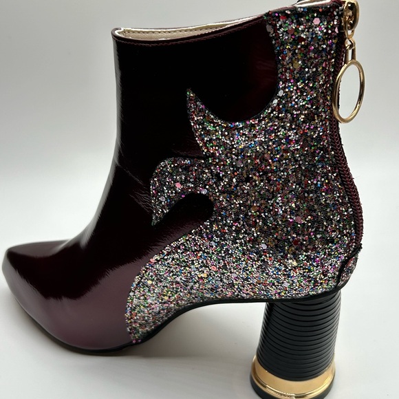 Women’s Wine Multicolored Glitter Embellished Ankle Boots Size 9 1/2 NWOT - Picture 8 of 13